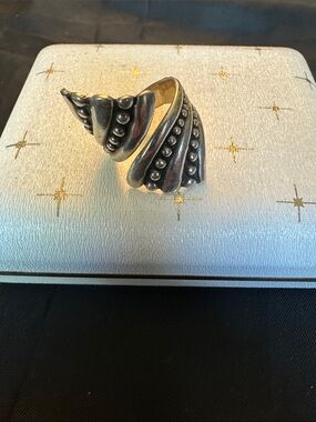 Vintage Taxco Mexico Sterling Silver Bypass Ring - Dotted Swirl Design SZ 8-3/4